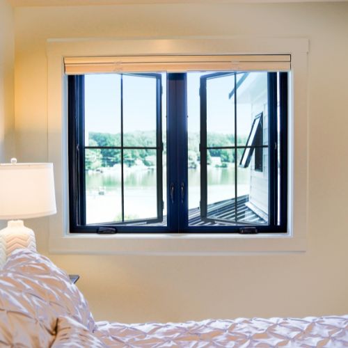 Casement windows with lake view