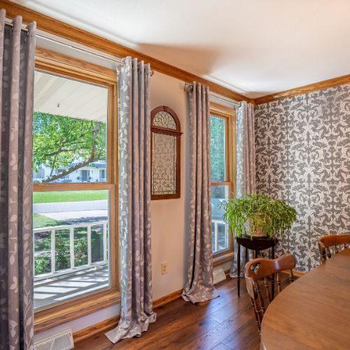 Oak trim double-hung windows