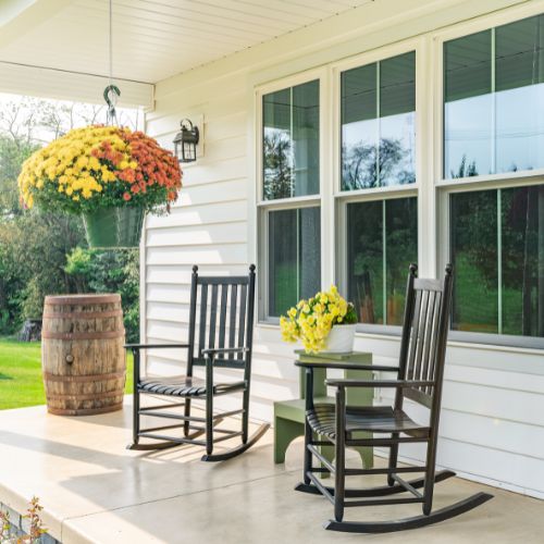 Porch windows with rocking chairs