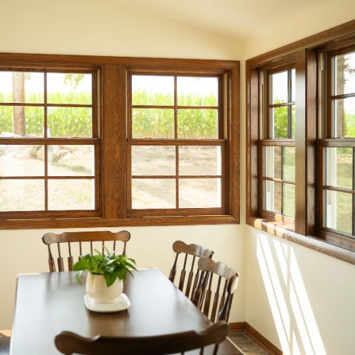 Sunroom windows with cornfield view